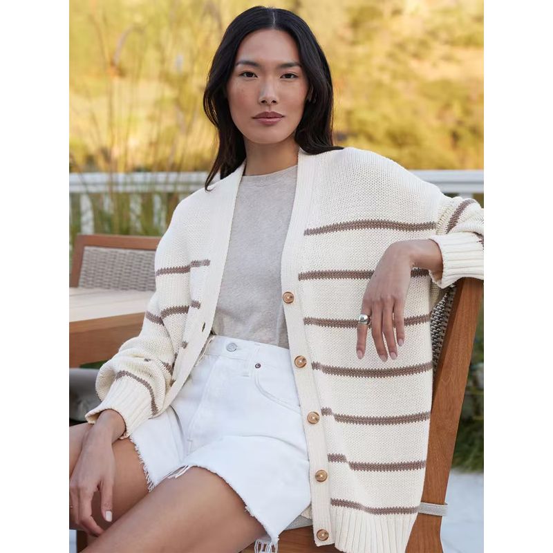 European and American New Fashion Casual Loose Striped Knitted Cardigan sweater Cardigan Knitted Sweater