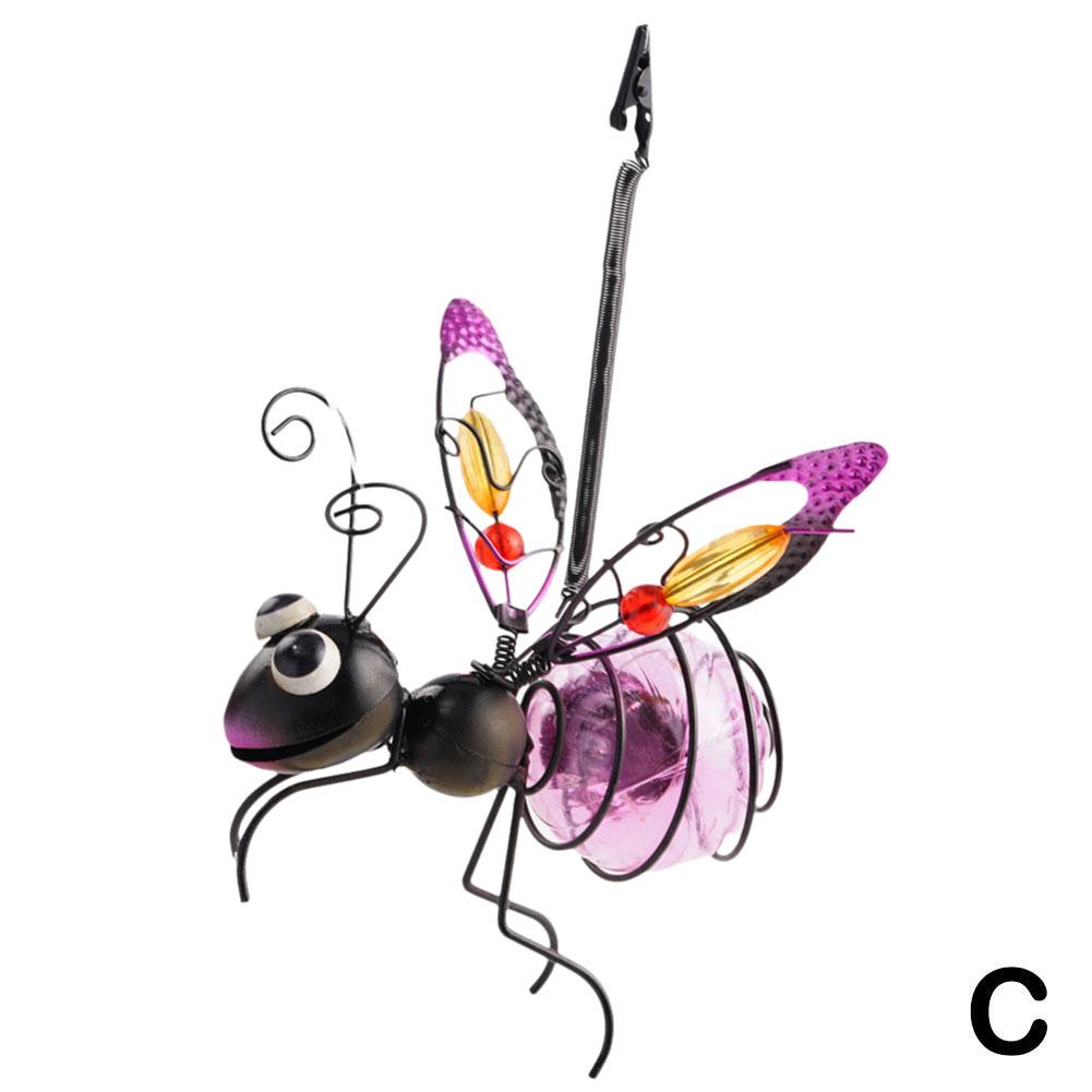 Solar Iron Insect Statue With LED Fairy Light Outdoor Waterproof Hanging Tree Ornament For Fence Yard Courtyard Garden Art Decor