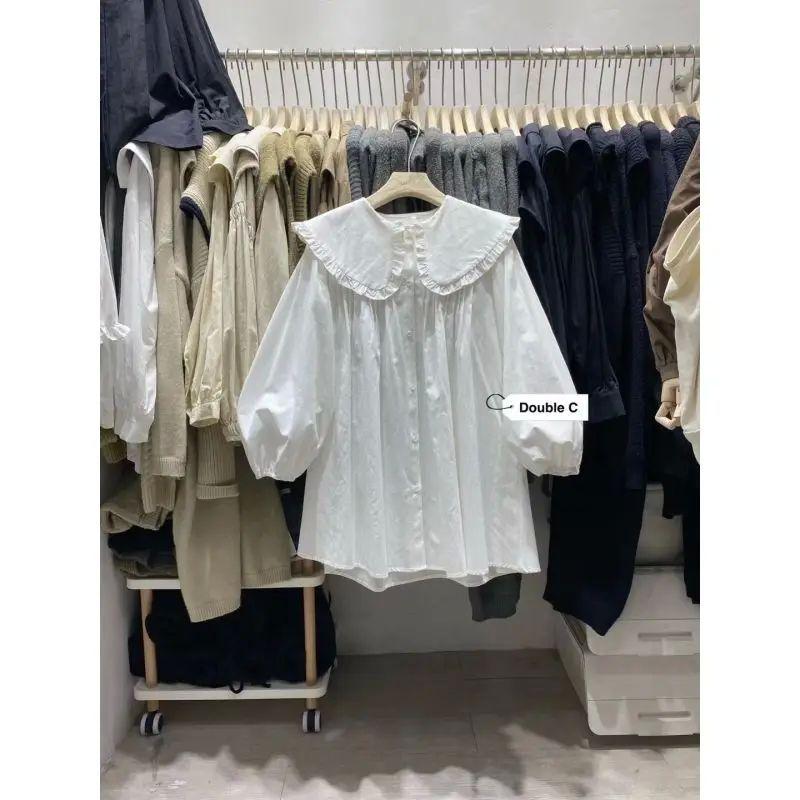 

Клетчатая рубашка с воротником-куклой и длинными рукавами, рубашка в клетку гингем с воротником-куклой и длинными рукавами white XL(XL)