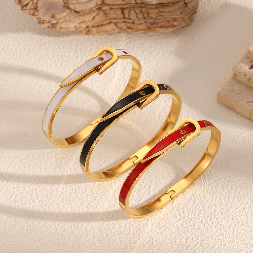 Stainless Steel Metal Classic Belt Bangles Bracelets for Women Fashion Brand Jewelry Delicate Bowknot Bangles Accessories