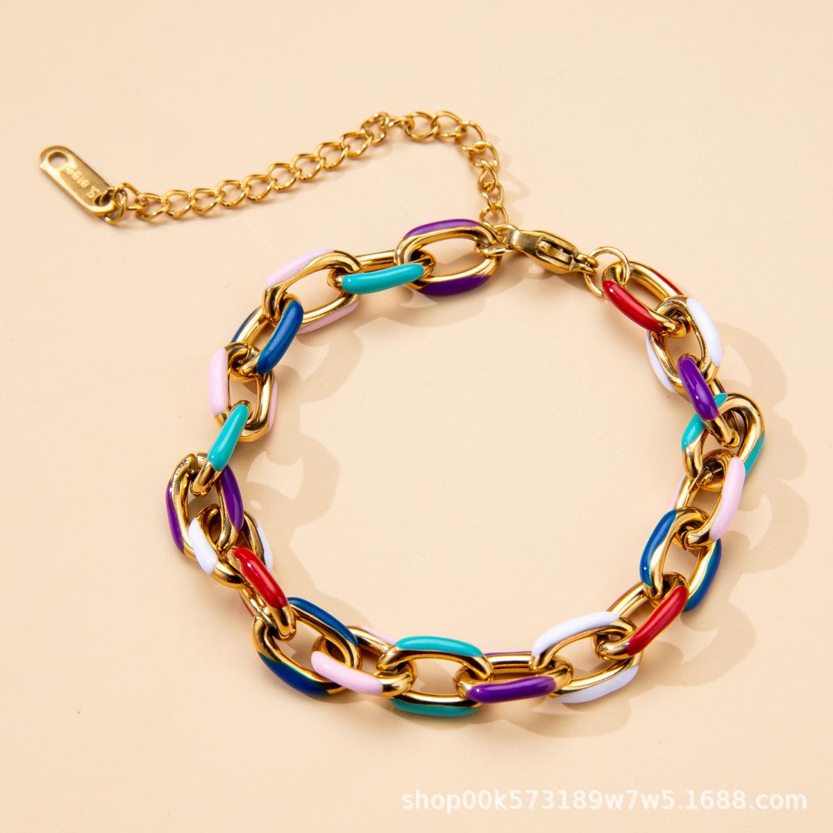 Bracelet Fashion Hollow Color Splicing Niche Cuban Chain High-end Bracelet Bracelet One Size(16-22CM)