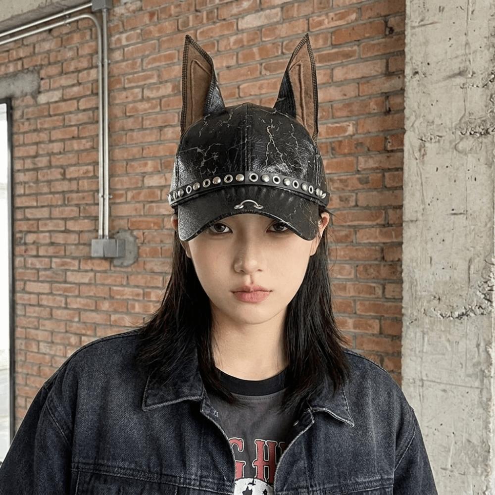 Adjustable Leather Baseball Cap Solid Sunshade Hat Fashion Dog Ears Baseball Cap Man