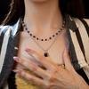 Double-layer black beads and black gemstones stacked necklace, cold wind collarbone chain, niche personalized T-shirt chain, sweater chain.