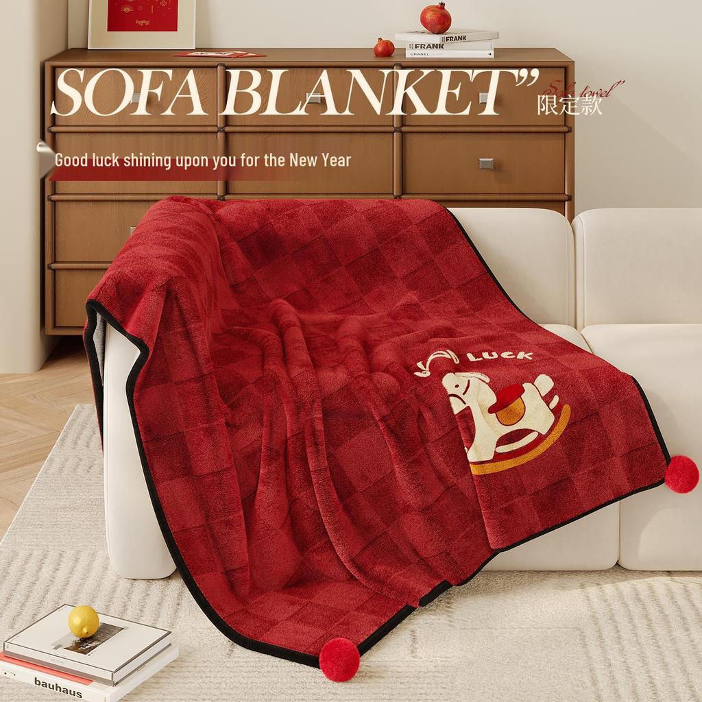 Year of the Horse Red Zodiac Blanket: Festive Winter Throw for New Year