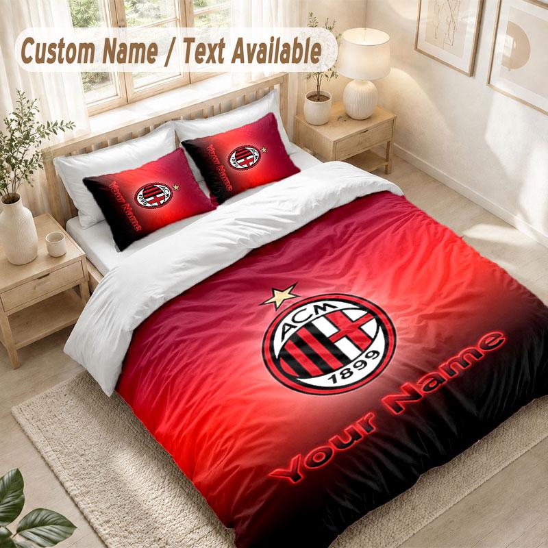 Custom Name Bedding Set 3 PiecesAC Milan Print Duvet Cover + 2 Pillowcases Soft Bed Decor