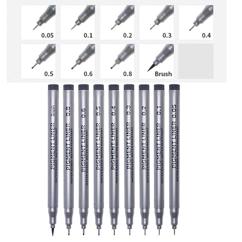 9 Teile/satz Pigment Liner Micron Tinte Marker Stift für Zeichnung Skizze Manga Micron Liner Kalligraphie Pinsel Hookline Stifte Künstlerbedarf