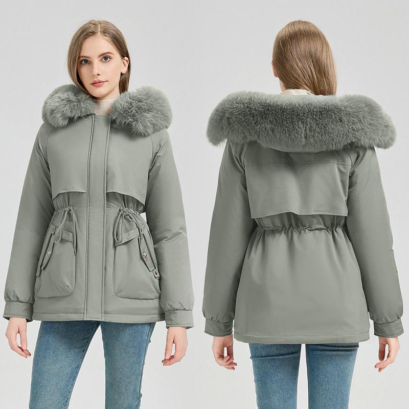 Herbst- und Wintermode Parkas in mittlerer bis langer Länge, warm und dick gefüttert, Samt, einfarbig