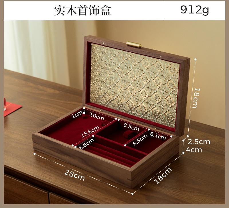 Solid Wood Jewelry Box with Three Gold and Hardware Display Design, Light Luxury High-End Jewelry Storage Box for Engagement