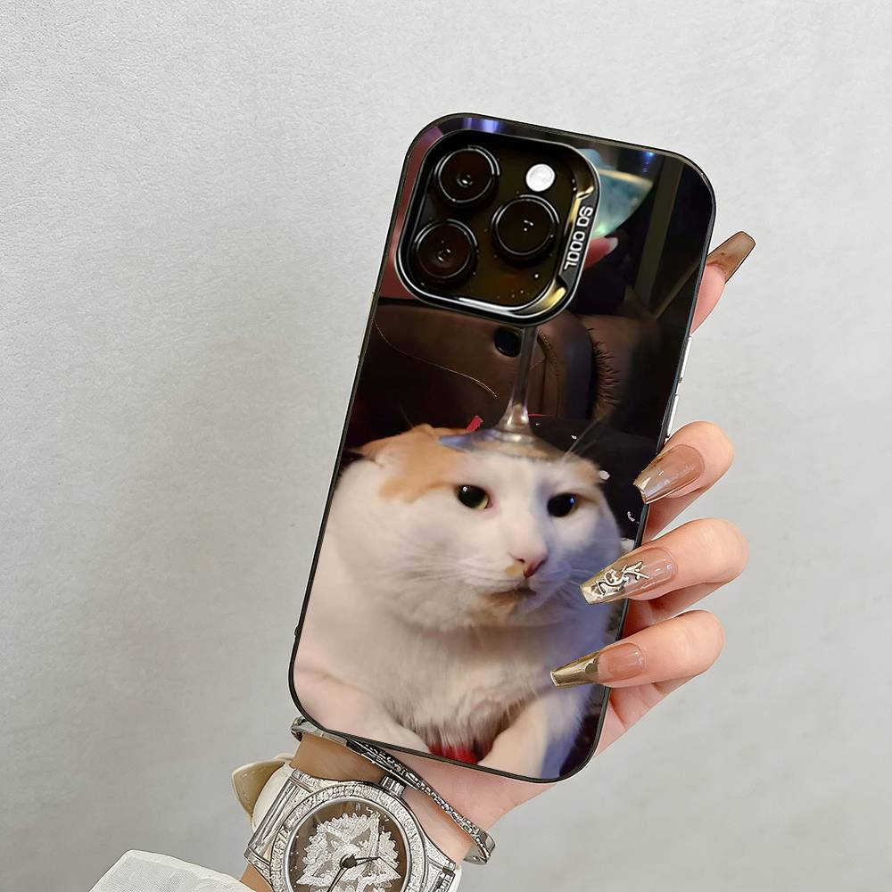 Funny Cat Phone Case  Phone Case For iPhone 17,16,15,14,13,12,11 Plus,Pro Max,XS,Colored Silver Plated Inside Cover