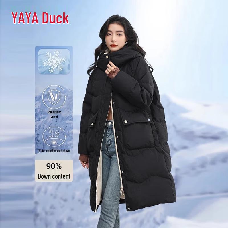 

YAYA Women s Thickened Mid-Length Hooded Down Jacket L (165)