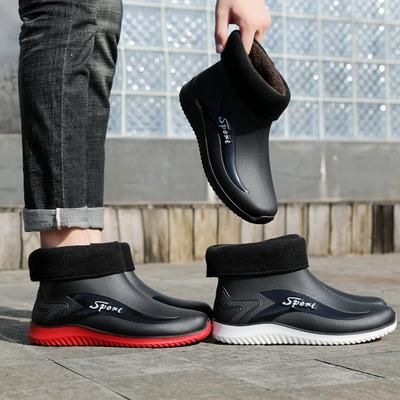 Fashion Rain Shoes Men's Low Tube Non-slip Fishing Rain Boots Waterproof Shoes Fleece Warm Kitchen Rubber Shoes Car Wash Overshoes