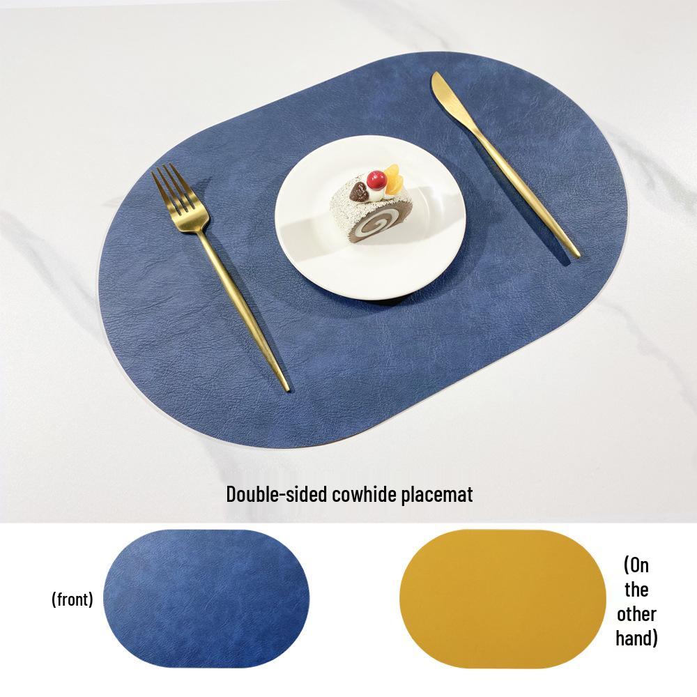 Nordic Style Dubbelzijdige Rundleer Placemat - Waterdichte & Oliebestendige Ovale Isolatiemat