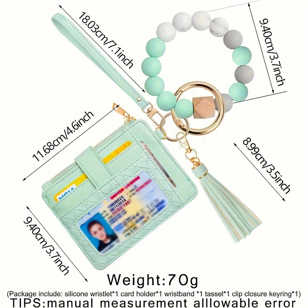 Wristlet Bracelet Keychain Pocket Credit Card Holder Purse Tassel Keychain Silicone Beaded Bangle Key Ring