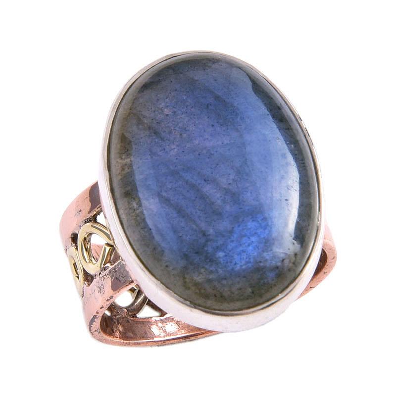 Natural Labradorite Gemstone Handmade 925 Sterling Silver Two Tone Ring S.7 z8k73