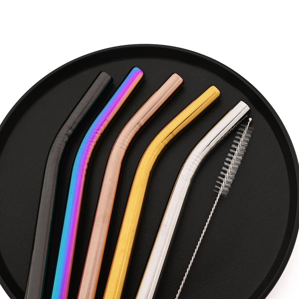 5pcs Colofrul Wide 12mm Stainless Steel Bent Straw Set Fruit Juice Milkshake Cocktail Bubble Tea Drinking Straw Bar Accessories