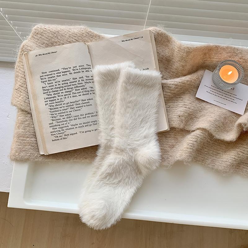 Norkový samet Dlouhé vlasy Ponožky Dámské Podzimní a Zimní spací ponožky Teplé vlněné ponožky Podlahové ponožky Polstrované Ponožky do poloviny lýtek zesílené