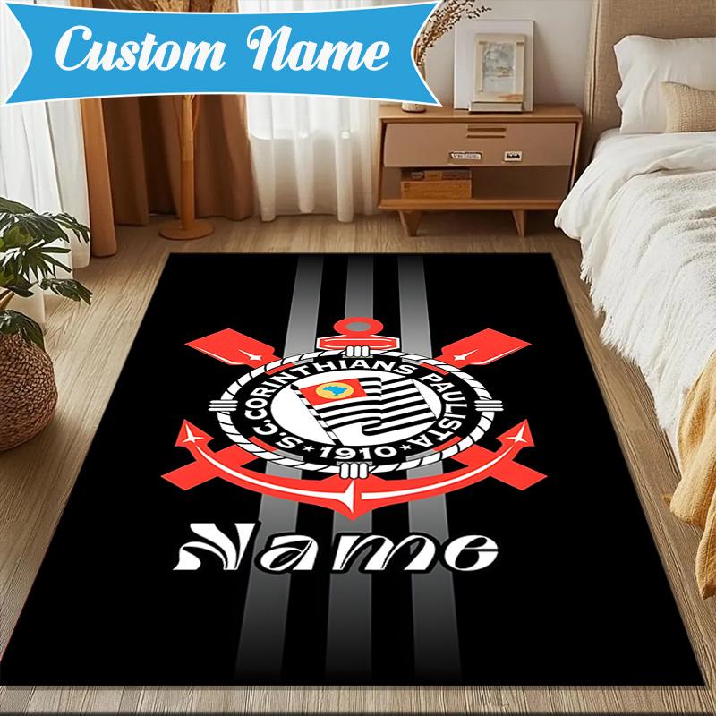 Custom Name Corinthians Team Crest Rug Game Carpet, Floor Mat for Bedroom Living Room Entryway Rug, Home Decor Idea Gift for Christmas birthday