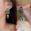 Vintage Blue Water Drop Crystal Clips Earrings for Women Round Rhinestones Ear Clips French Retro Dedicate Party Jewelry Gifts F