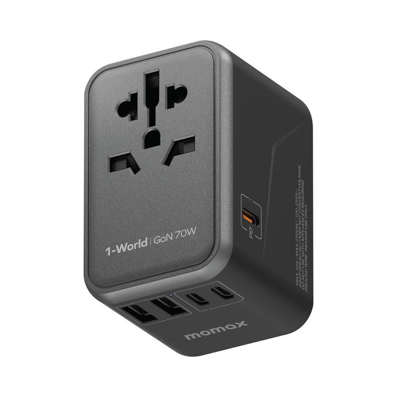 MOMAX 70W GaN Universal Travel Adapter for Japan, UK, Germany, and Europe Standard