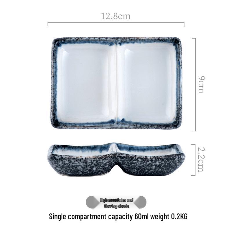 Japanese Ceramic Double-Compartment Dish for Dipping Sauces and Seasonings