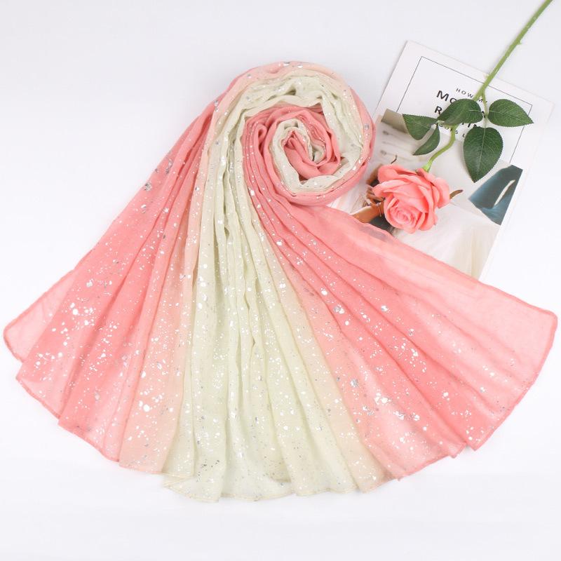 Fashion Ombre Two-tone Glitter Gradient Viscose Shawl Scarf Women Shimmer Bling Wrap Pashmina Stole Bufandas Muslim Hijab Snood