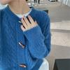 Knebelknopf Zopfstrickpullover Cardigan für Damen Lockere Passform Lässiger Stil Japanisch inspiriert Kurze Oberbekleidung für Frühling und Herbst