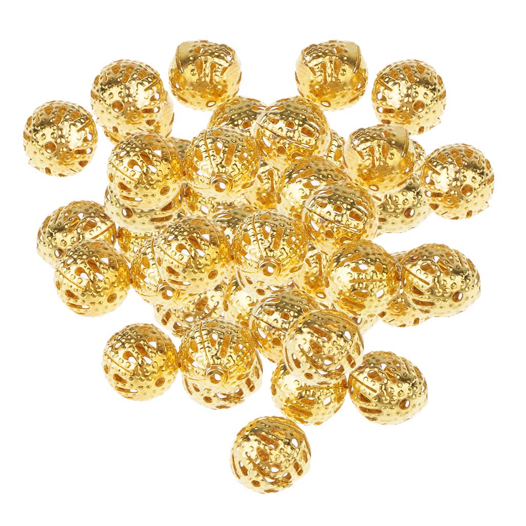100 Stück goldene hohle filigrane Kugeln, lose Distanzperlen für die Schmuckherstellung, 8 mm