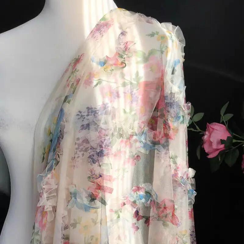 Pleated Floral Striped Mesh Fabric 3D Creative Handmade DIY Sewing Design Wedding Dress Tutu Skirt Curtain Clothing Supplies