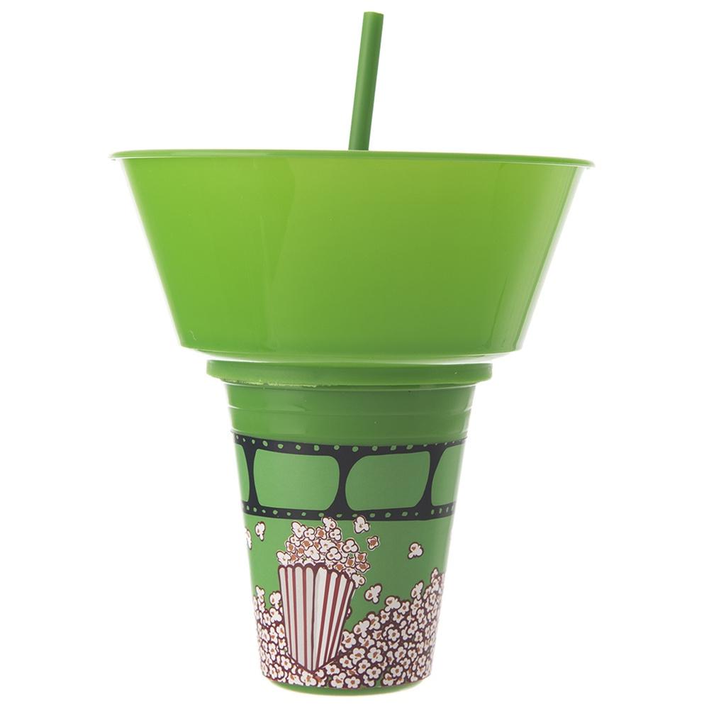 Miska Na Popcorn Pojemnik + Kubek Na Napoje Do Napojów Ze Słomką 2W1
