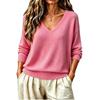 Women's V-Neck Pullover Knit Top, Loose Fit Color Casual Basic for Everyday Wear