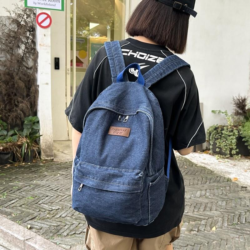 Schoolbag retro denim backpack women's 1011 new large-capacity casual Korean version old schoolbag student class backpack