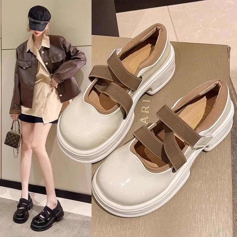 French Mary Jane Women's Shoes Autumn Leather Shoes Casual Non-slip Thick Soled White High Heel Shoes Zapatos Mujer 2025