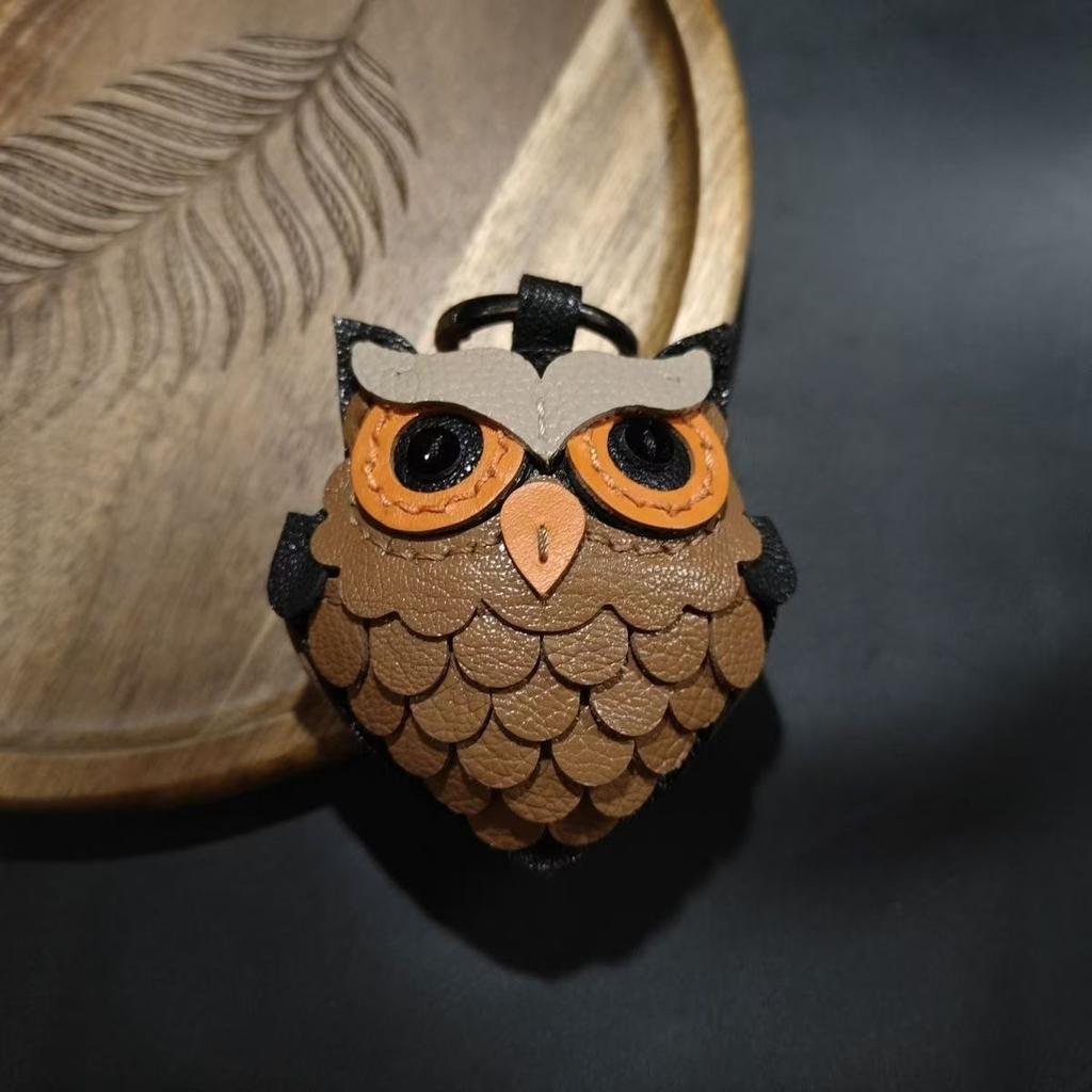 Genuine Leather Handmade Owl Bag Charm Pendant,Sheepskin Keyring Hanging Ornament,Backpack Handbag Schoolbag Purse Decoration
