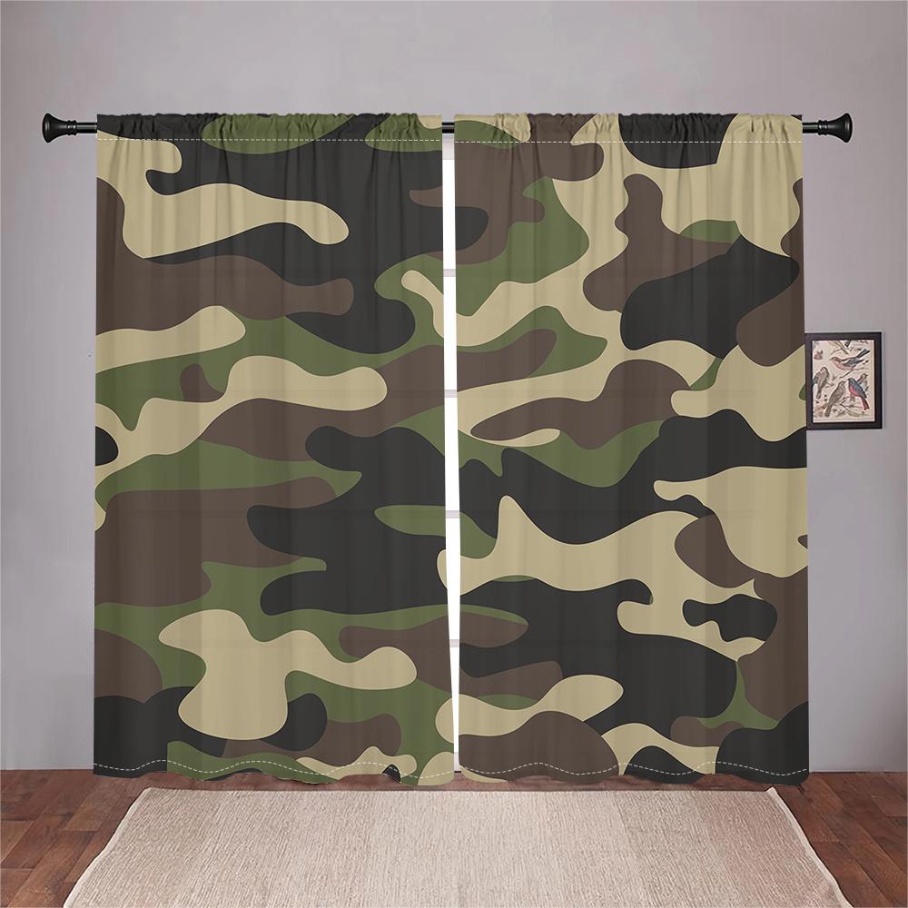 2Pcs Camouflage Pattern Curtains Army Green Jungle Style Living Room Bedroom Sunshade Outdoor Adventure Theme Decor Curtains