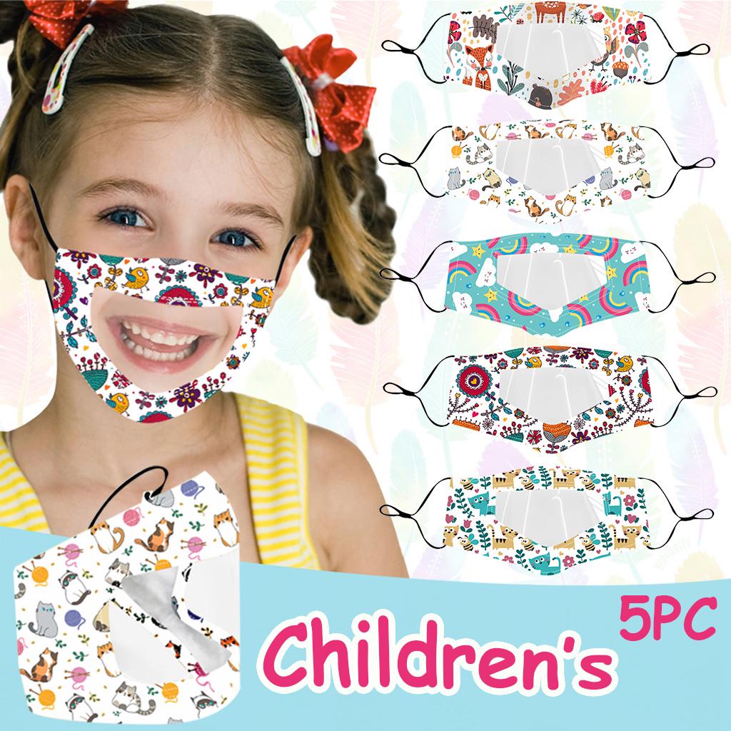 5PC Children Outdoor Mask With Clear Window Visible Expression For Deaf Mute