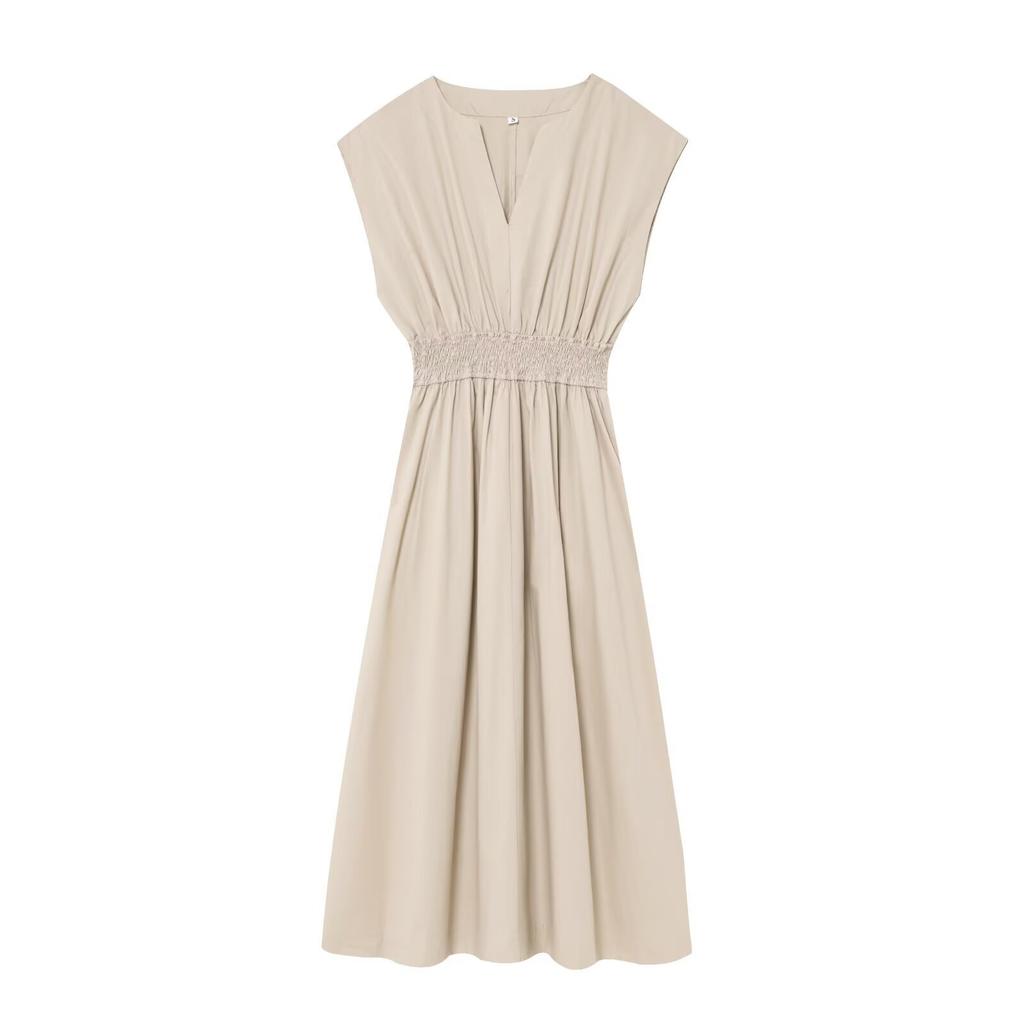 Wholesale Summer New European and American Style Fashion Temperament Simple V-neck, Waist and Thin Sleeveless Dress