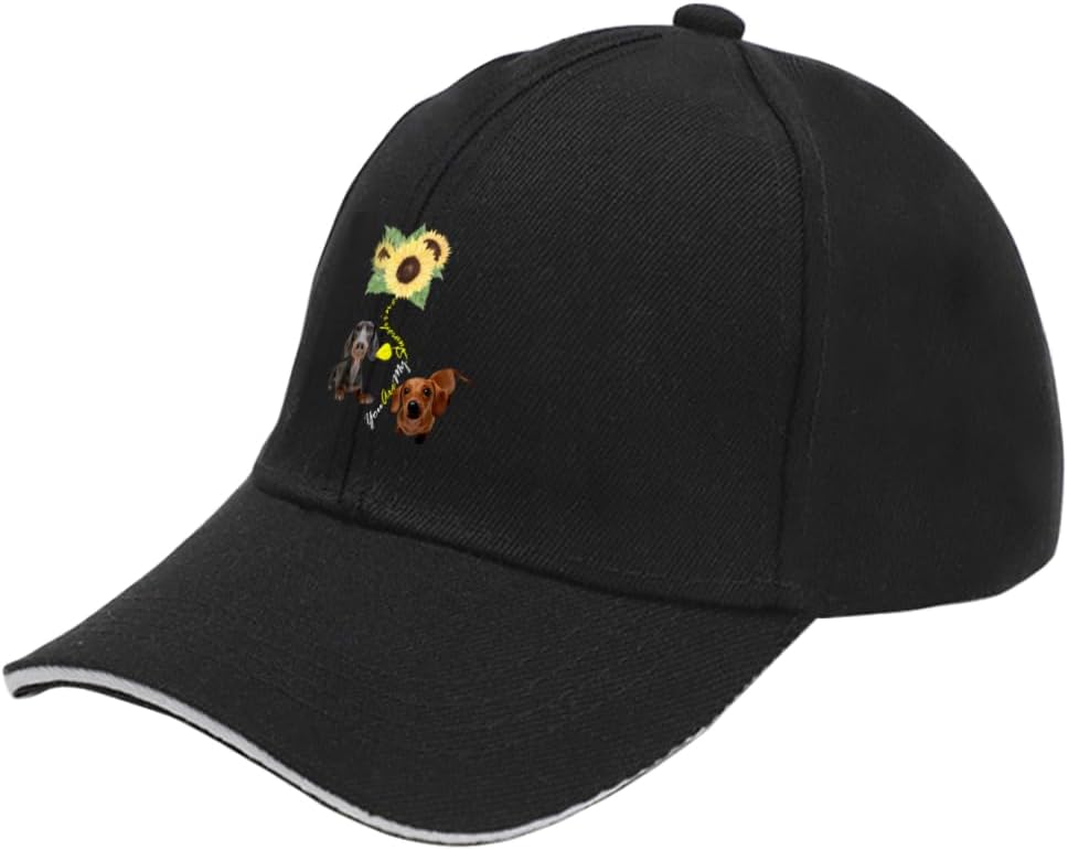 Dachshund Sunflower You Are My Sunshine Baseball Cap Polyester Adjustable Summer Outdoor Adult Cap