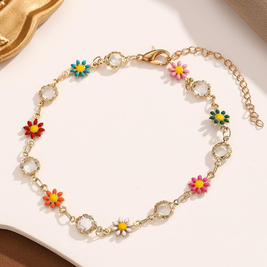 Kinitial Boho Bransoletki na kostkę z kwiatkami stokrotki dla kobiet, plażowe koraliki, bransoletka na nogę, łańcuszek na stopę, sandały, biżuteria, prezenty