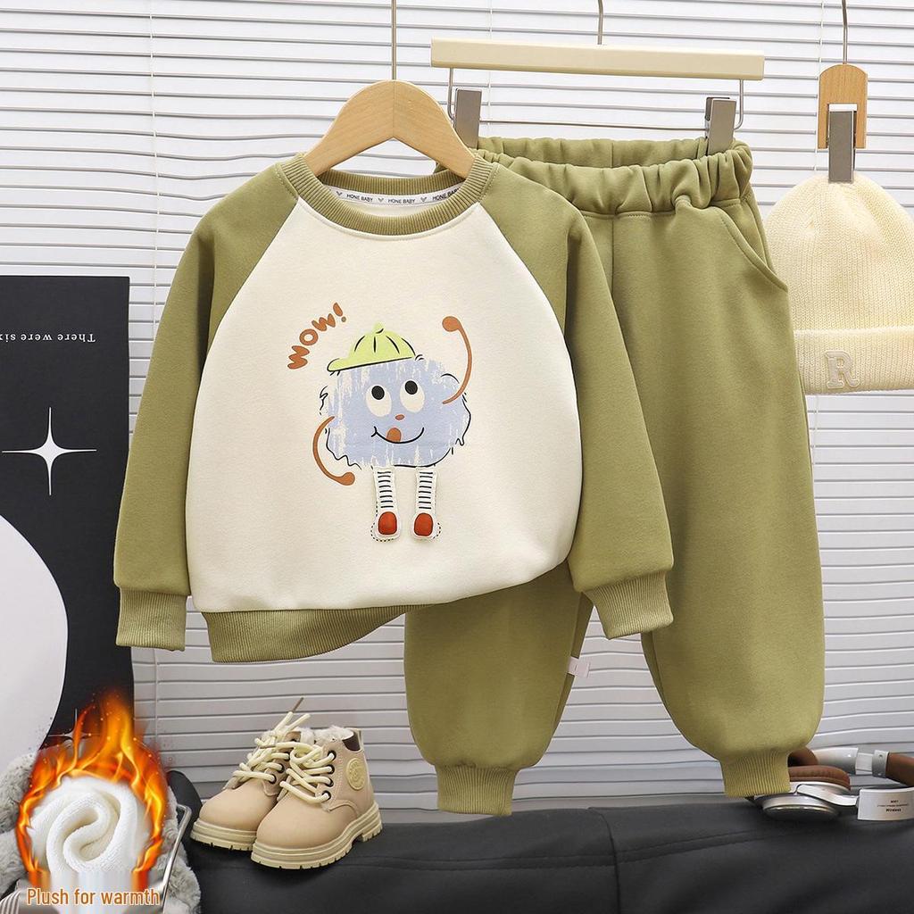 Nová unisex bavlněná souprava mikiny a tepláků pro děti - Teplá, barevný blokový design pro podzim/zimu