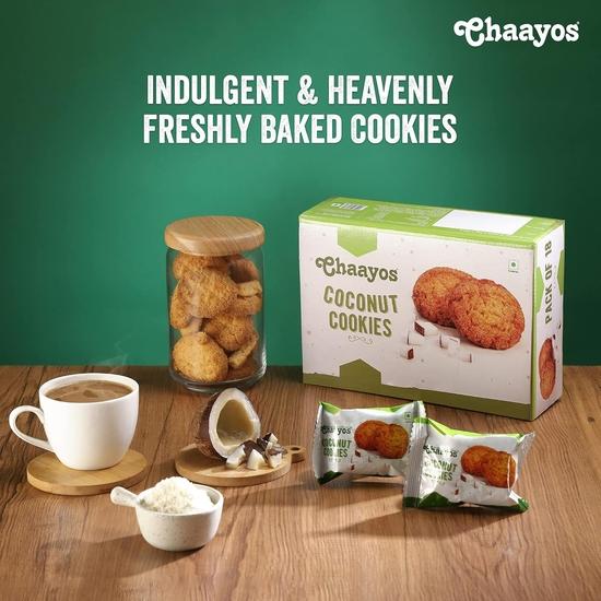 Chaayos Chai Time Snacks - Premium Coconut Cookies | Crunchy Snack | 450g (18 Packs)