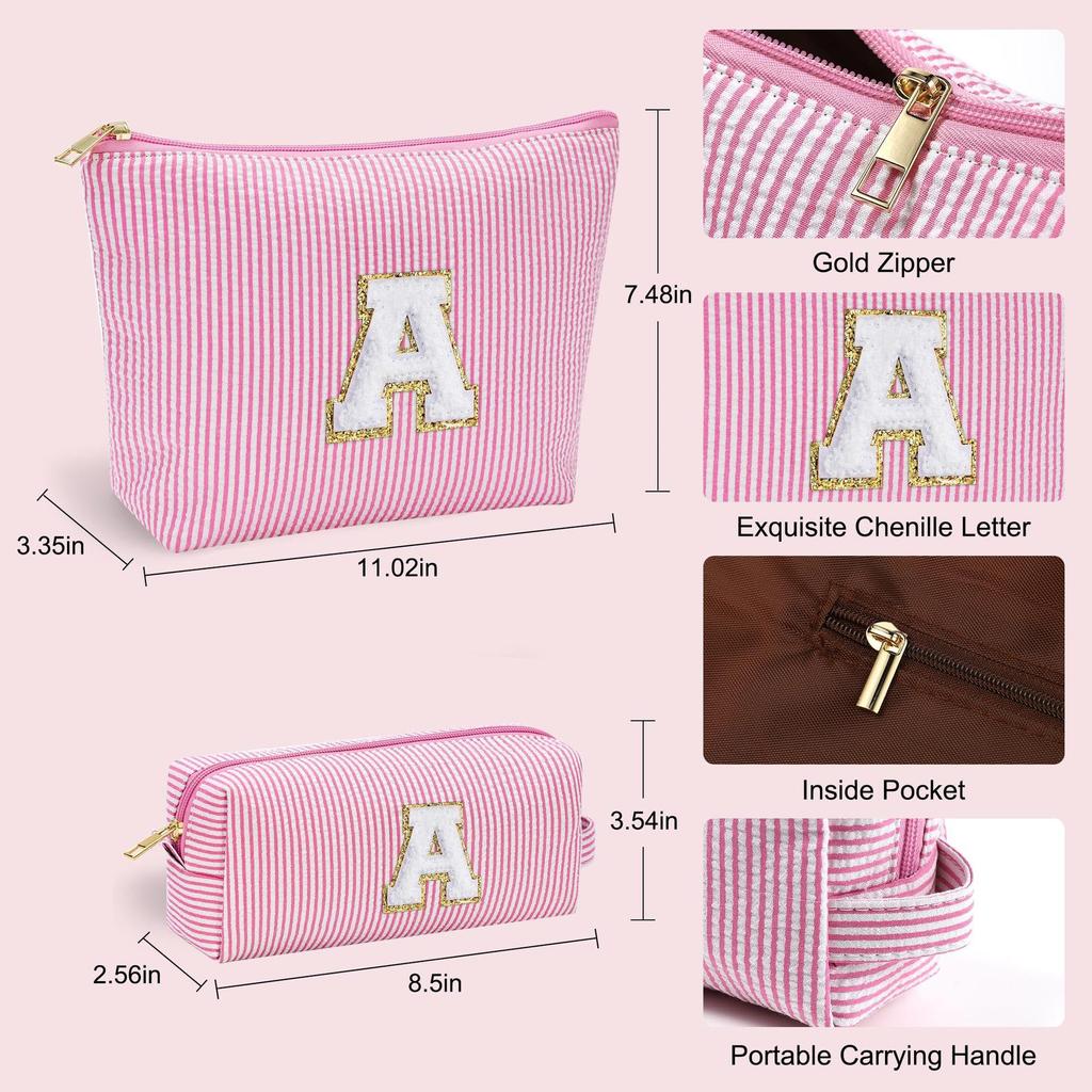 Embroidery Alphabet Makeup Bag Convenient Travel Storage Bag Large Capacity Striped Makeup Toiletry Bag