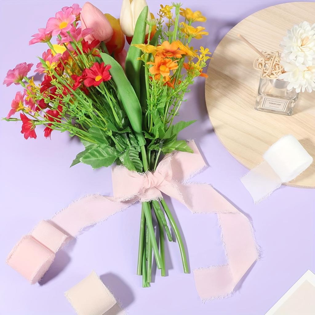 4 Rolls Of Pudi Elegant Chiffon Ribbon, Suitable For Gift Wrapping, Wedding Decoration, And Bouquet Decoration - Made Of Chiffon Material, Lightweig