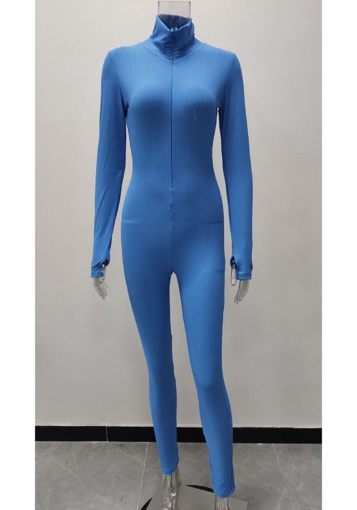 Damen Hochgeschlossener Bestickter Fitness-Jumpsuit - Stretch, Schlankmachend, Reißverschluss Design 2026
