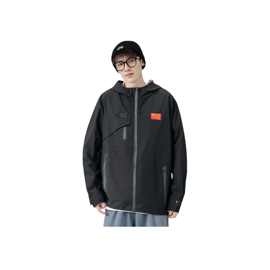 Anta Solid Color Logo Print Drawstring Hooded Long Sleeve Jacket Men Jacket Black 152250603-3
