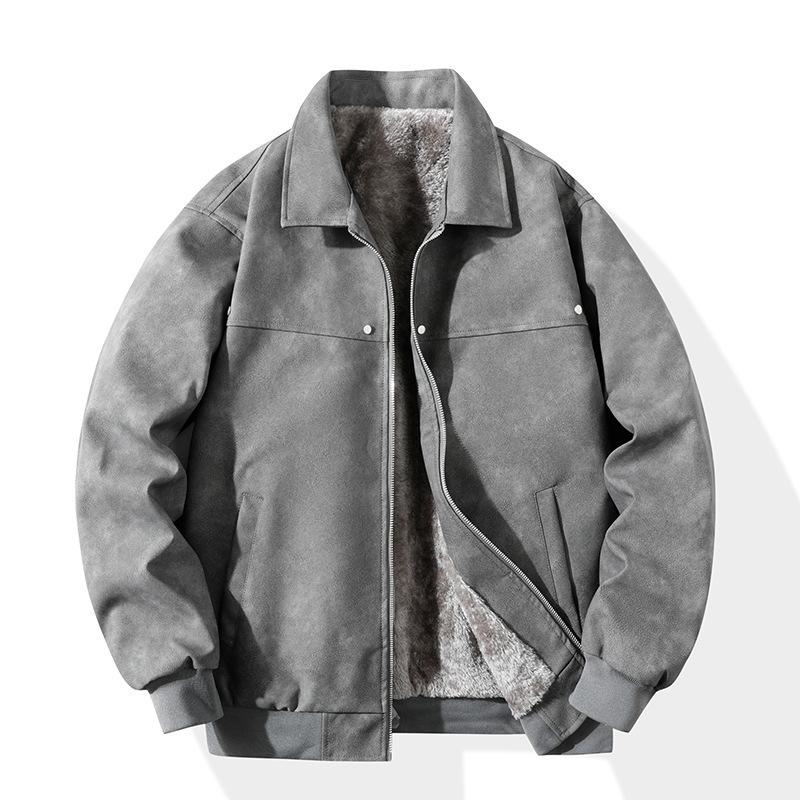 Pu leather autumn and winter men's leather jacket new American retro velvet lapel leather jacket men's locomotive clothing