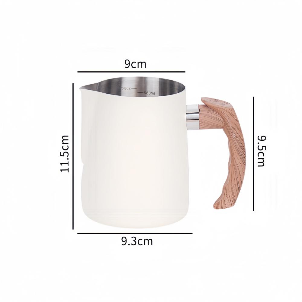 Coffee Milk Frothing Pitcher Jug Precision Scale 304 Stainless Steel Wood Grain Handle Measuring Cup High Quality CoffeeUtensils