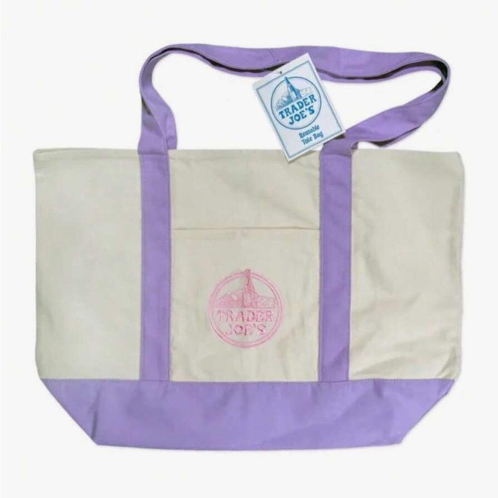1PCS-Trader Joe Large Tote Shopping Bag Cotton Canvas Embroidered Bag