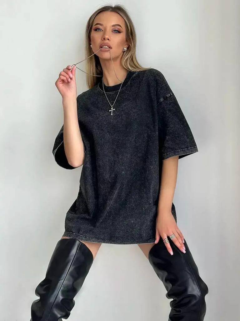 Summer Cotton Washed Women T-Shirts Hip Hop Loose Fashion Short Sleeve Comfortable Couple Outfits Suitable for Both Men and Women