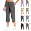 Pantaloni Casual Elastici cu Talie Înaltă 3/4 pentru Femei, Croială Relaxată, Pantaloni Capris Lărgi cu Buzunare