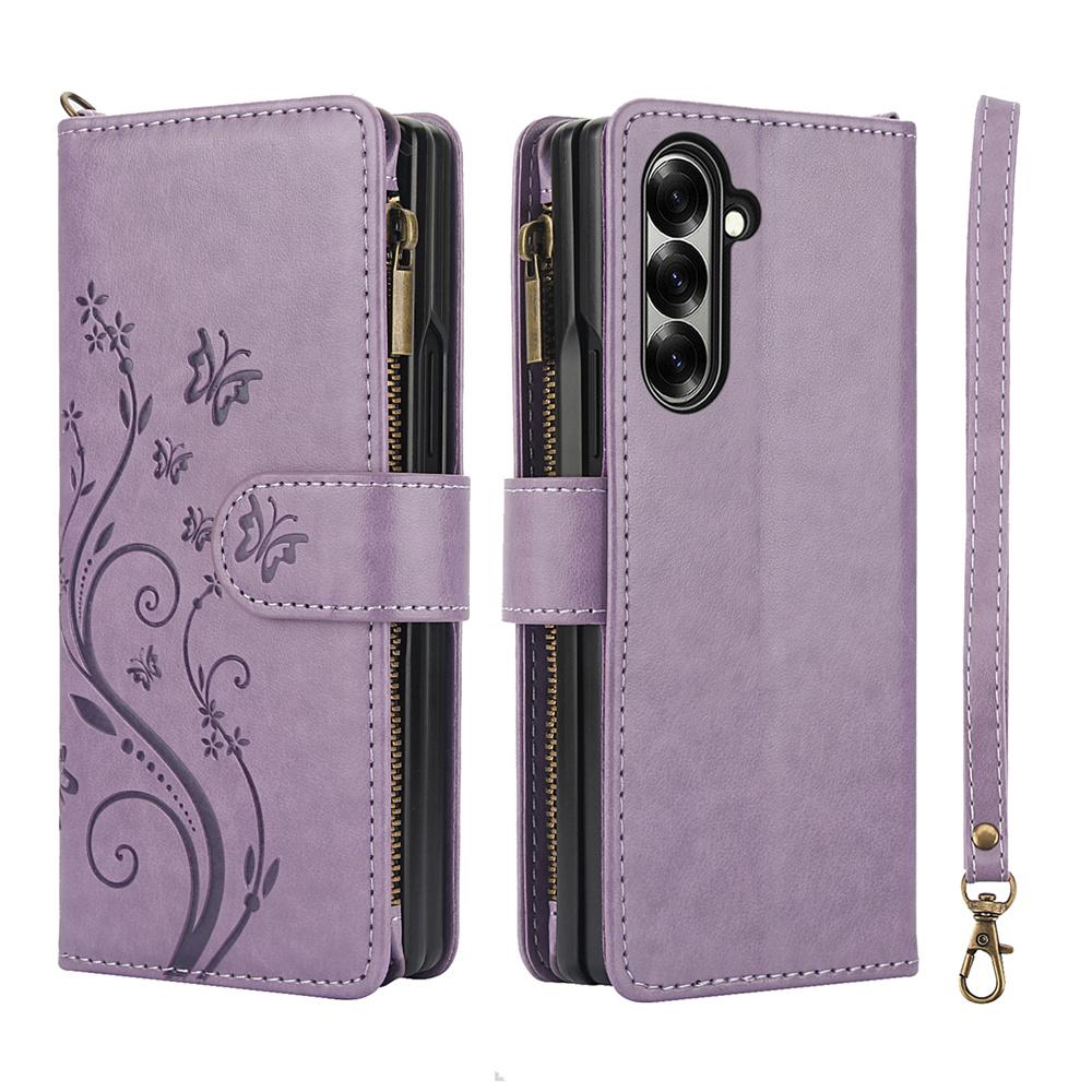 Wrist Strap Leather Zipper Wallet Card Slot Phone Case for Samsung Galaxy Z Fold 7 6 5 4 3 Fold6 Fold5 Fold4 Flip Stand Cover